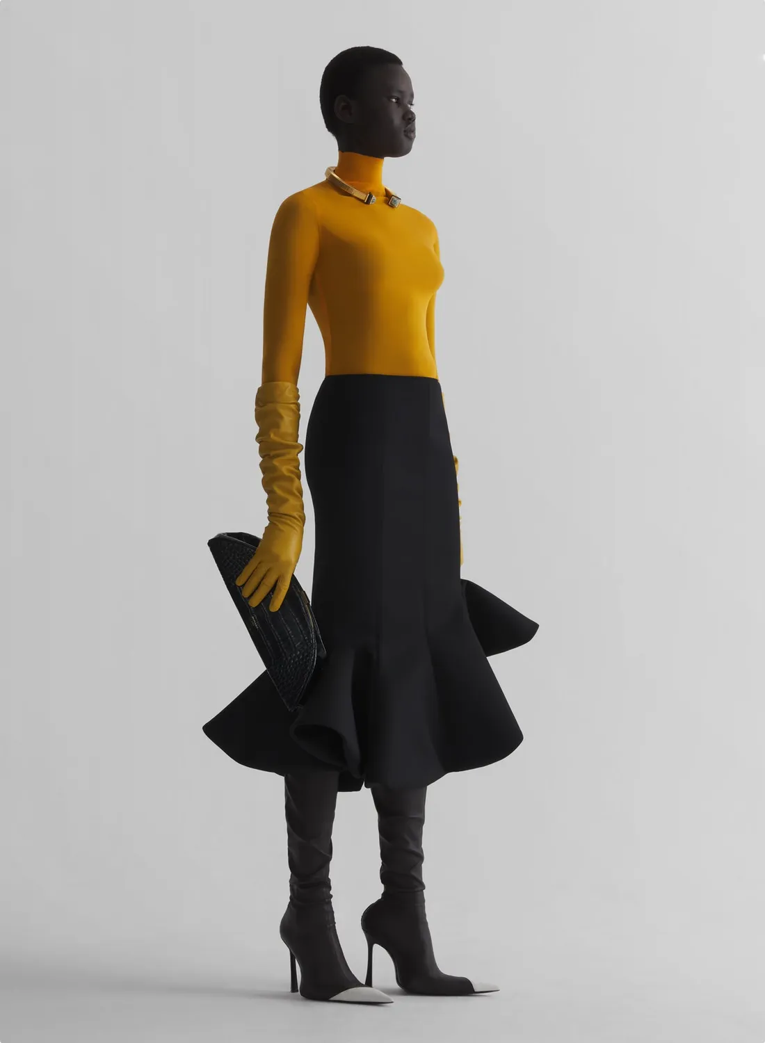 Mugler Second Skin Top Orange Langarm Georgette