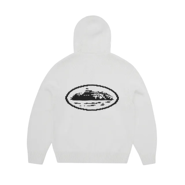 Corteiz Alcatraz Heavy Knit Zip Hoodie Natural