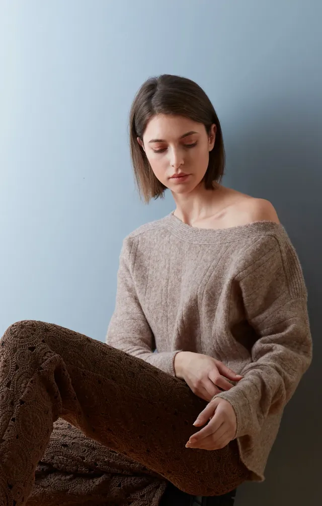 Senatex Alpaka-Woll-Mix Pullover Stone Rundhals