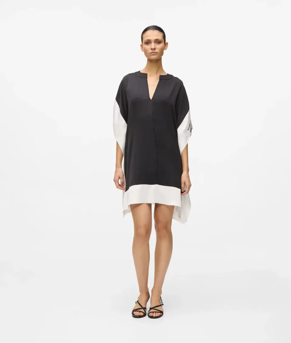 Karl Lagerfeld Signature Satin-Kleid V-Ausschnitt XS-XL