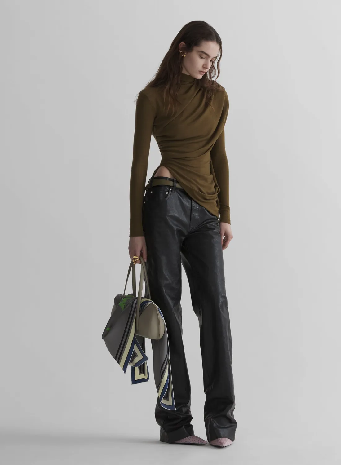Mugler Cascade Sleeves Top khaki Wolle