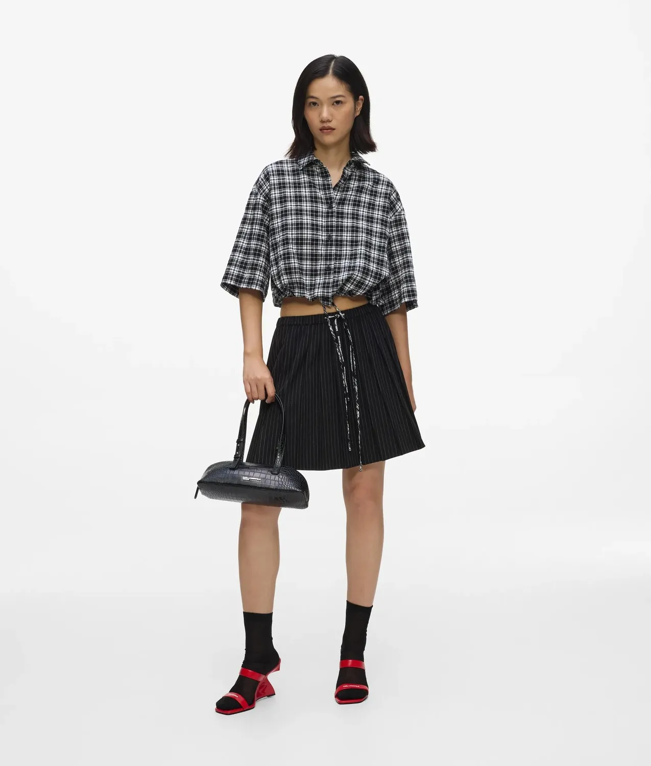 Karl Lagerfeld KL Jeans Bluse kariert cropped boxy