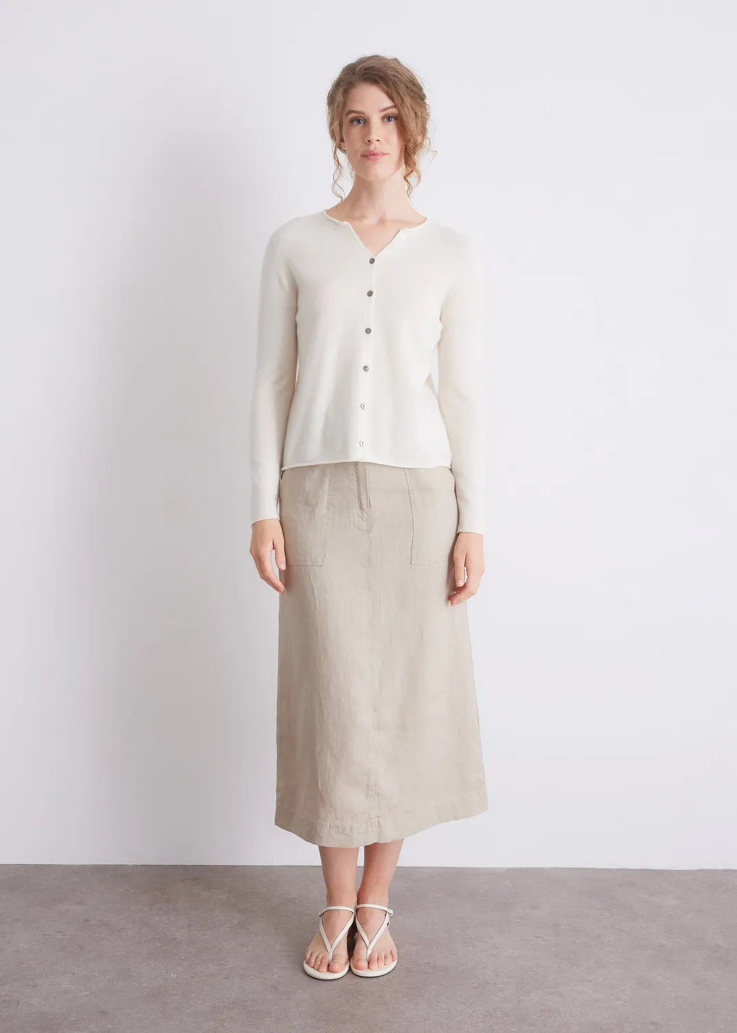 Senatex Kaschmir-Cardigan mit Knopfleiste Cream Kaschmir