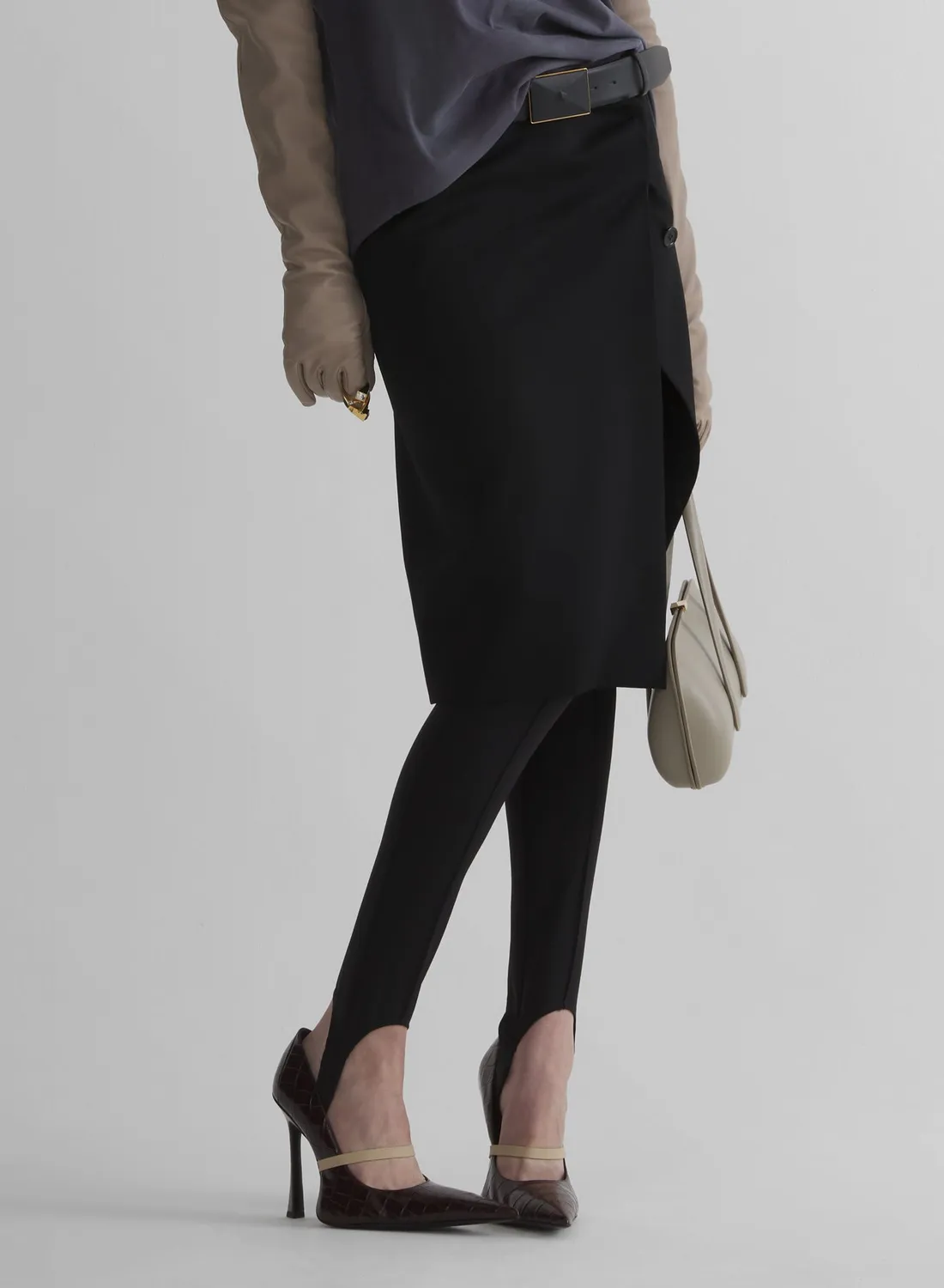 Mugler Black Wrap Wickelrock Schwarz knielang