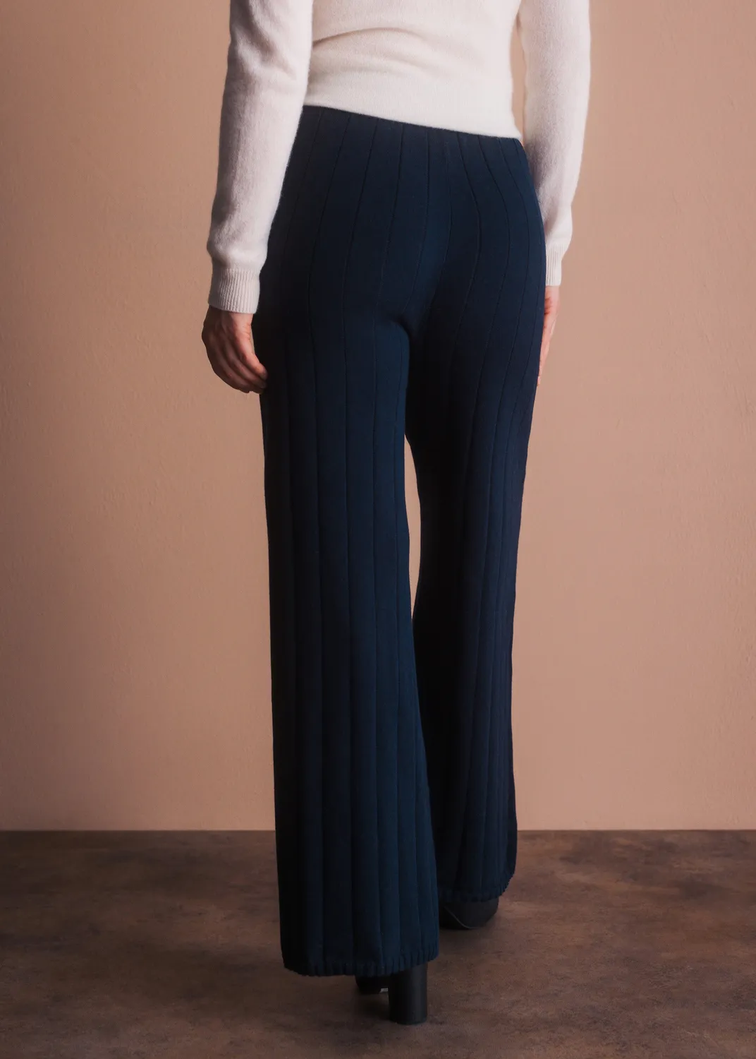 Senatex Weite Strickhose mit Ripp-Struktur Hose Navy Baumwolle