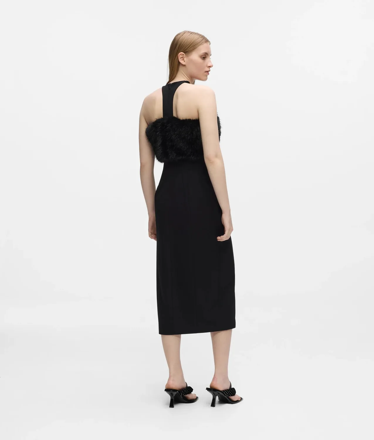 Karl Lagerfeld Faux-Fur Trim Kleid Midi Racerback 0-10