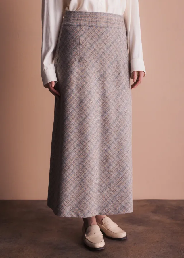 Senatex Karierter Midirock Wolle Rock Grey Check