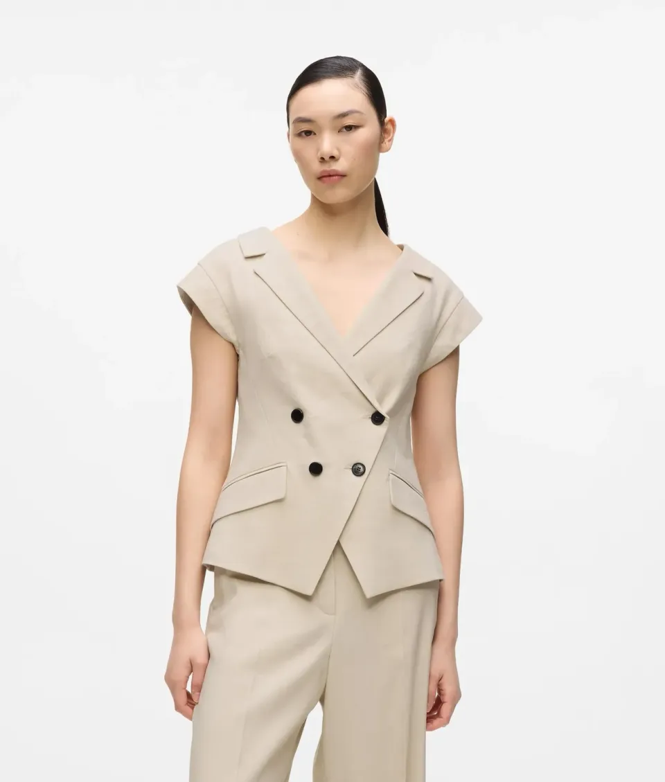 Karl Lagerfeld Blazer mit Kappärmeln Leinenmix