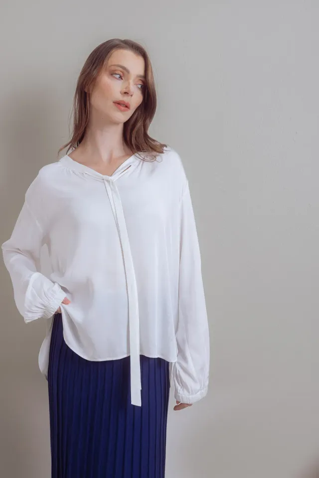 Senatex Viskosebluse mit Bindedetail Cream Bluse