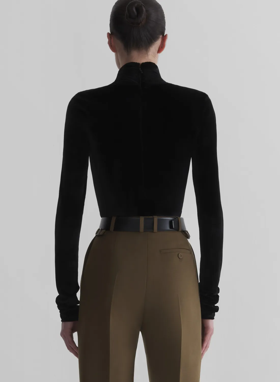 Mugler Scarf Velvet Bodysuit schwarz Langarm Samt