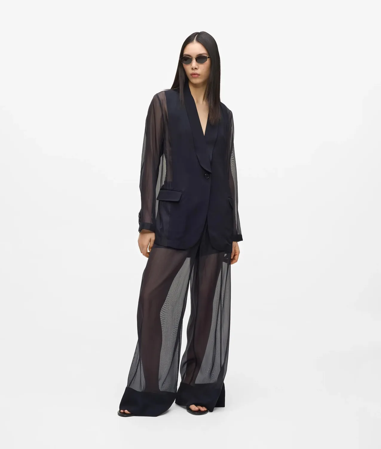 Karl Lagerfeld Organza Blazer Damen transparent Einreiher