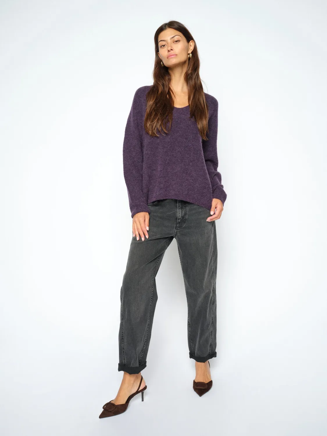 Mos Mosh MMThora V-Neck Strickpullover Sweet Grape Alpaka