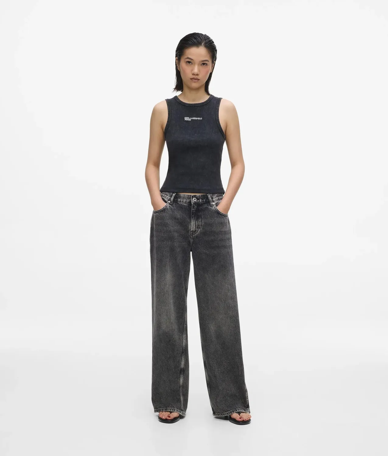 Karl Lagerfeld Washed Ribbed Tank Top Damen Grau