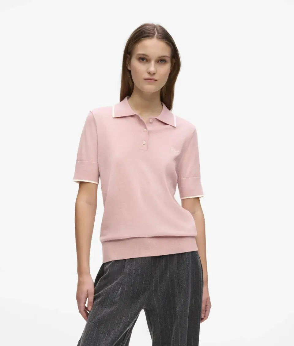 Karl Lagerfeld Merino Poloshirt kurzarm Paspel