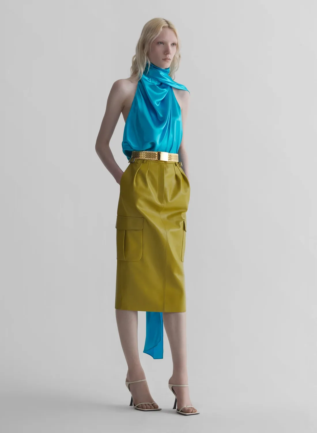 Mugler Backless Scarf Top Satintop Blau