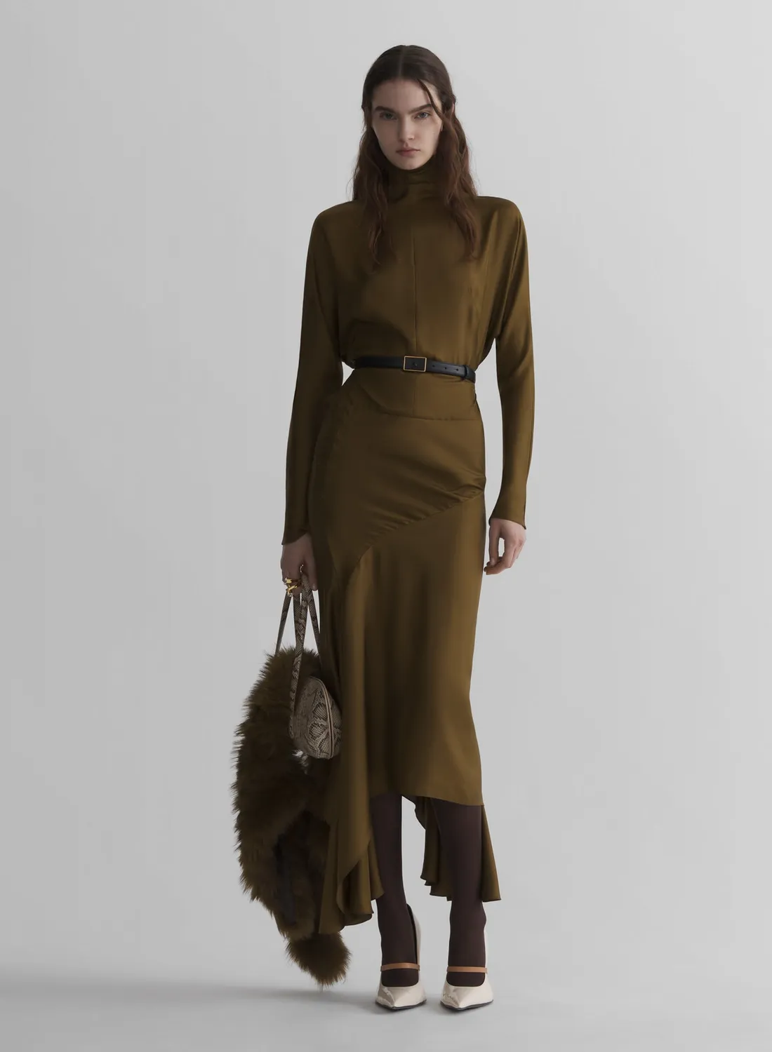 Mugler Bat Sleeves Top Khaki mit Schulterpolstern