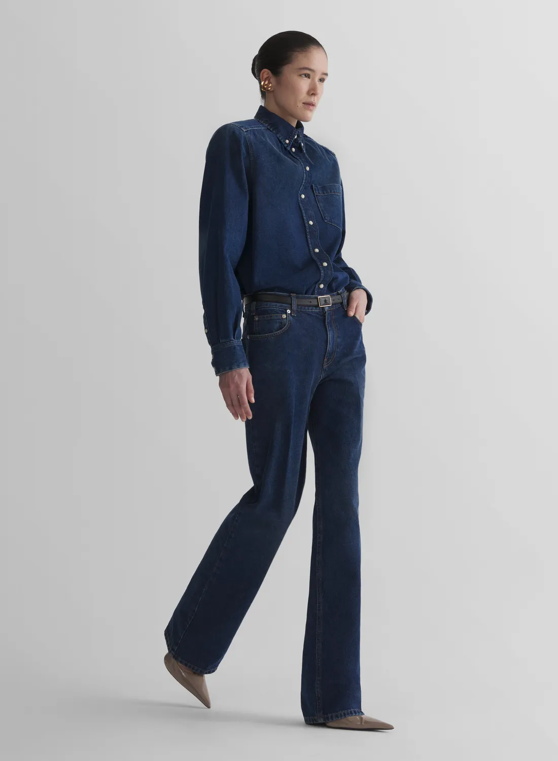 Mugler Denim Power Shirt Navy mit Polstern