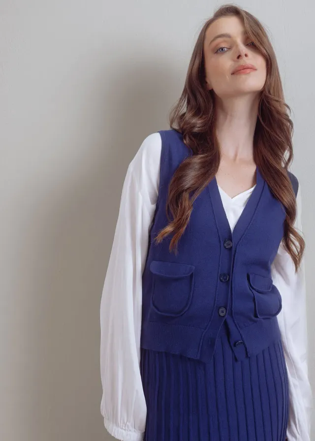 Senatex Strickweste Baumwolle-Kaschmir Weste Denim GOTS