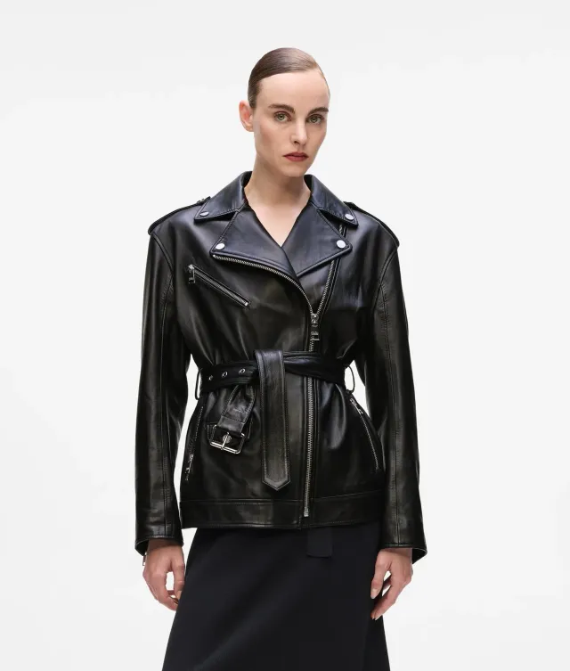 Karl Lagerfeld Lederjacke schwarz Oversize asymmetrisch
