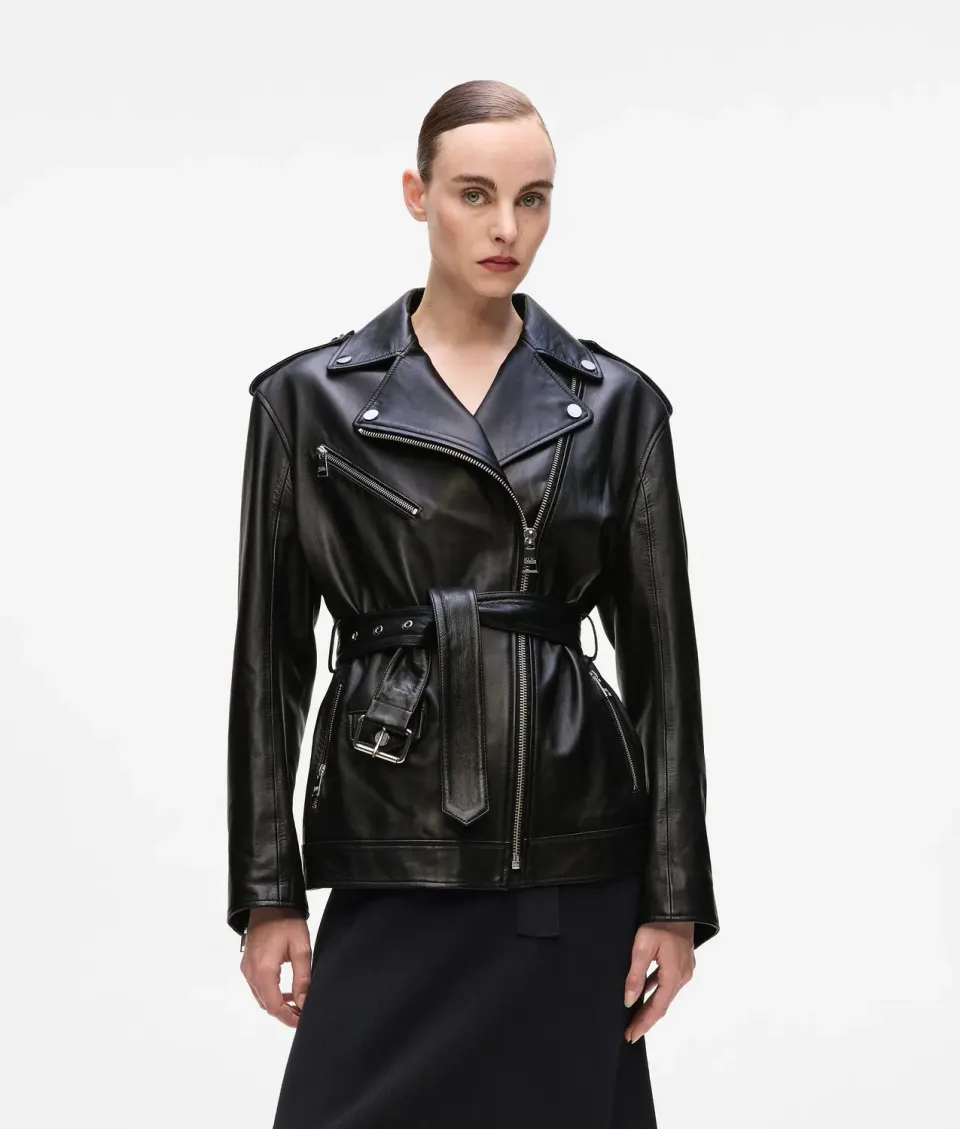 Karl Lagerfeld Lederjacke schwarz Oversize asymmetrisch