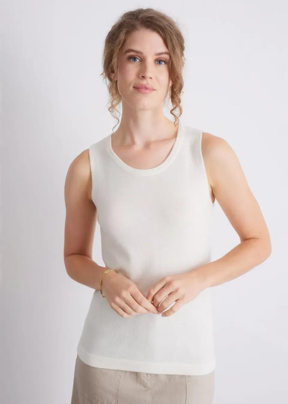 Senatex Kaschmir Top Cream Rundhals ärmellos
