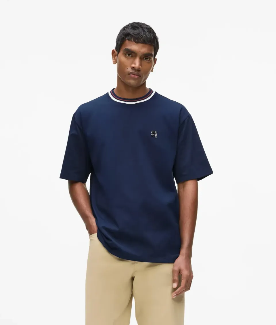 Karl Lagerfeld Ikon Striped Neck T-Shirt Bio-Baumwolle