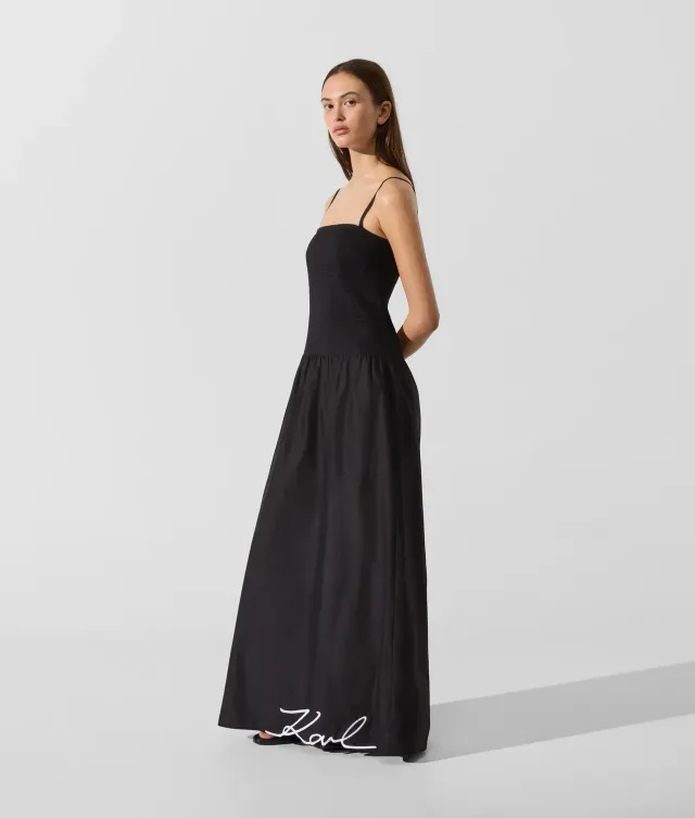 Karl Lagerfeld Signature Maxikleid Drop-Waist abnehmbare Träger