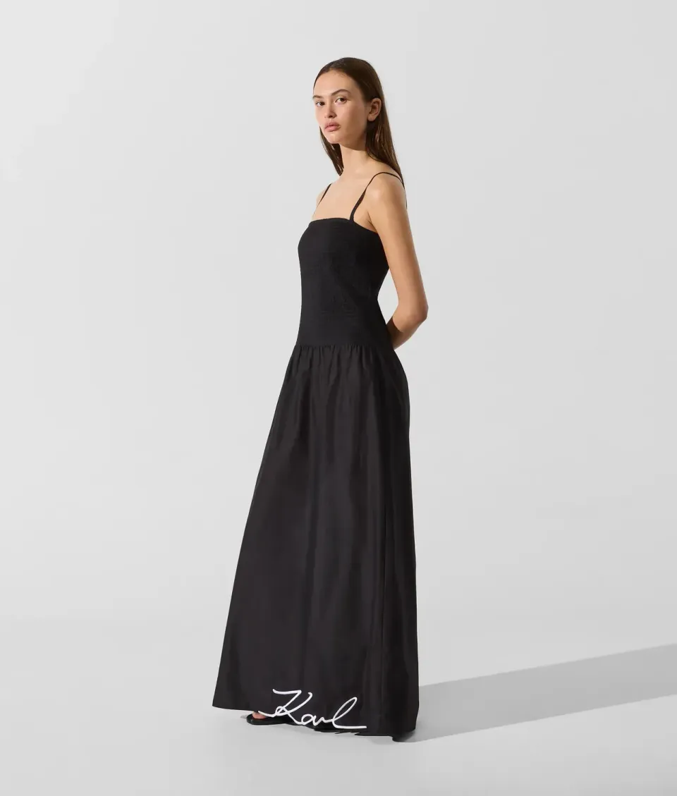 Karl Lagerfeld Signature Maxikleid Drop-Waist abnehmbare Träger
