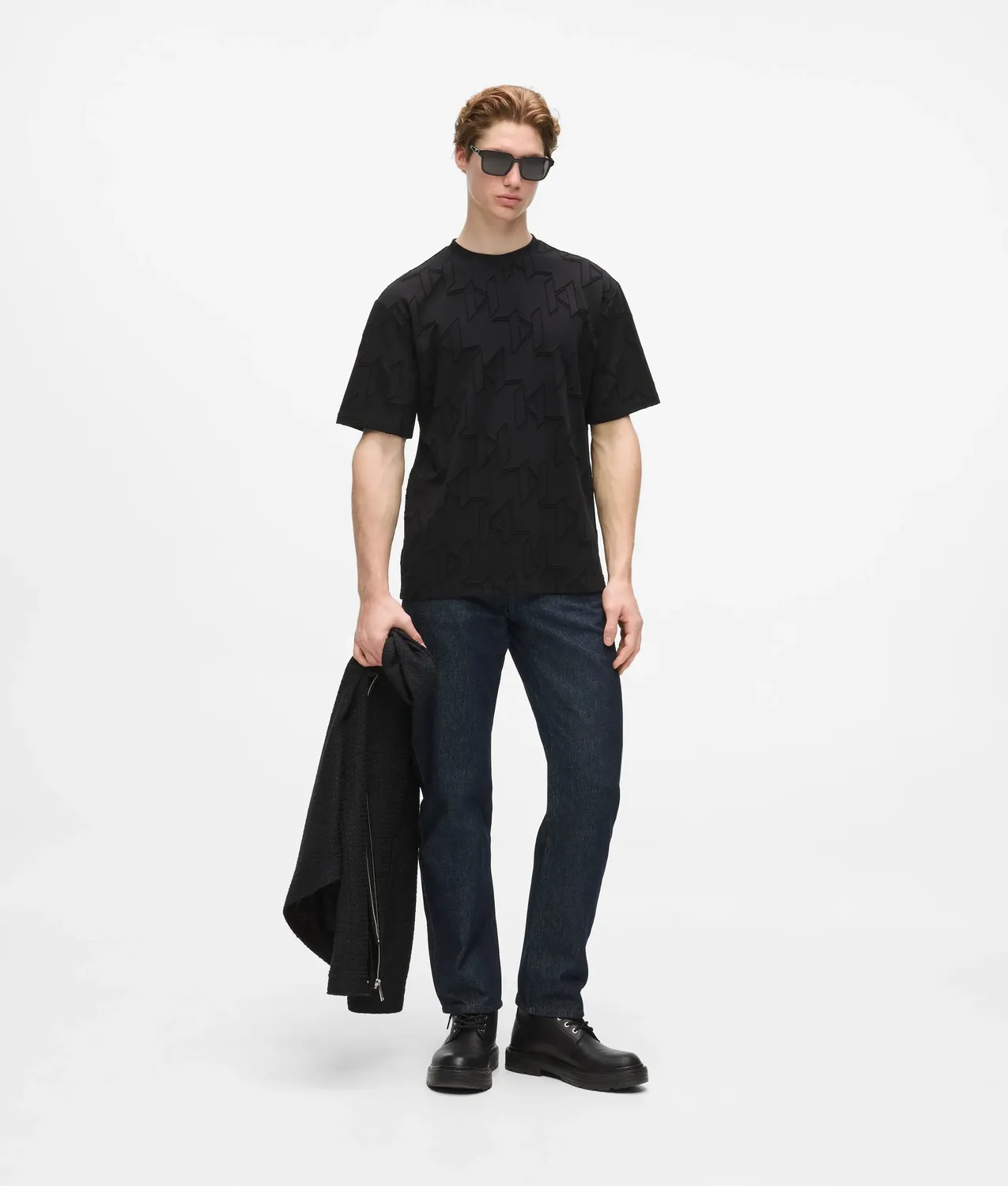 Karl Lagerfeld All-Over Monogram T-Shirt Crew-Neck