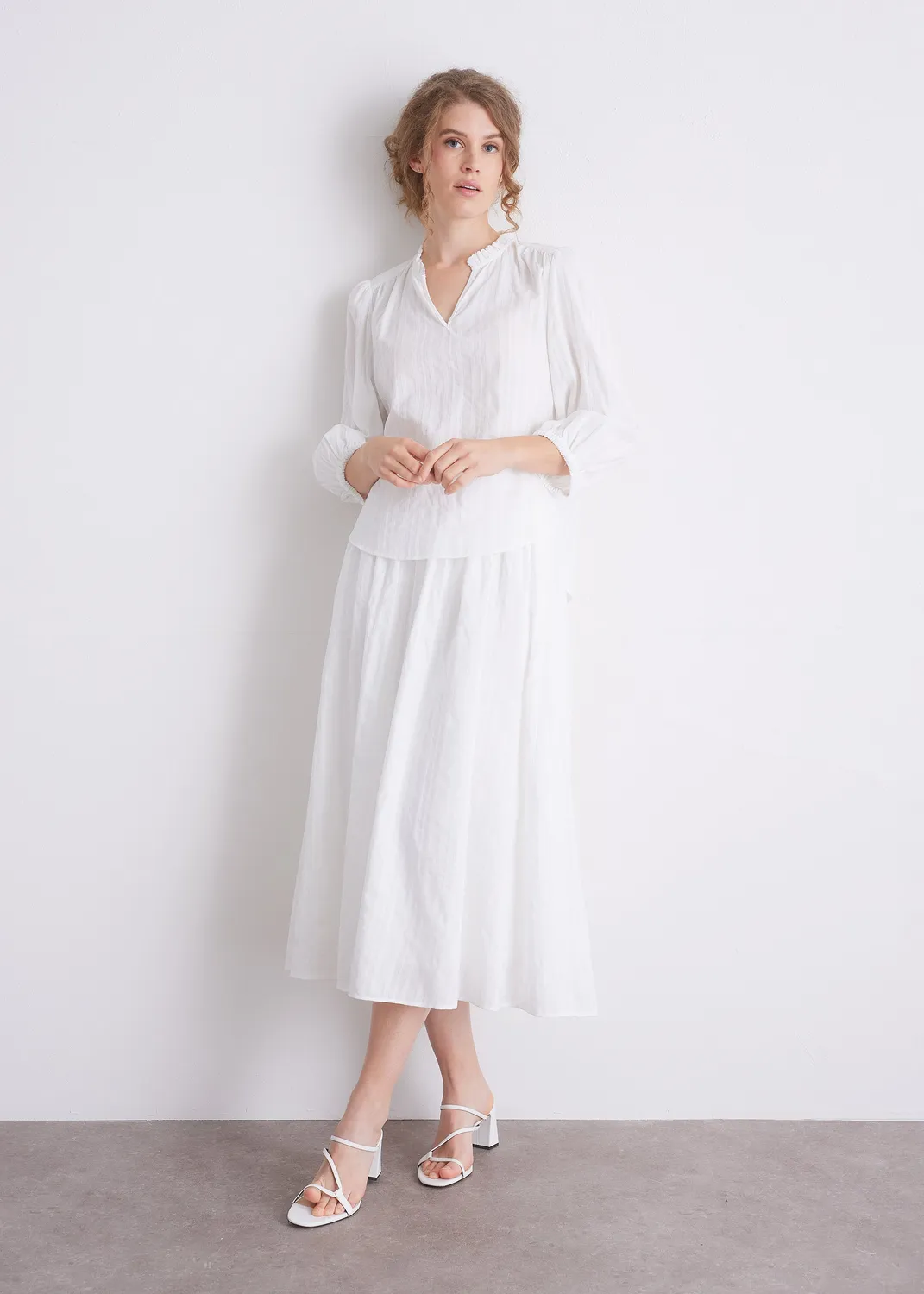 Senatex Bluse OCS Baumwollbluse Off-White 34 Stehkragen