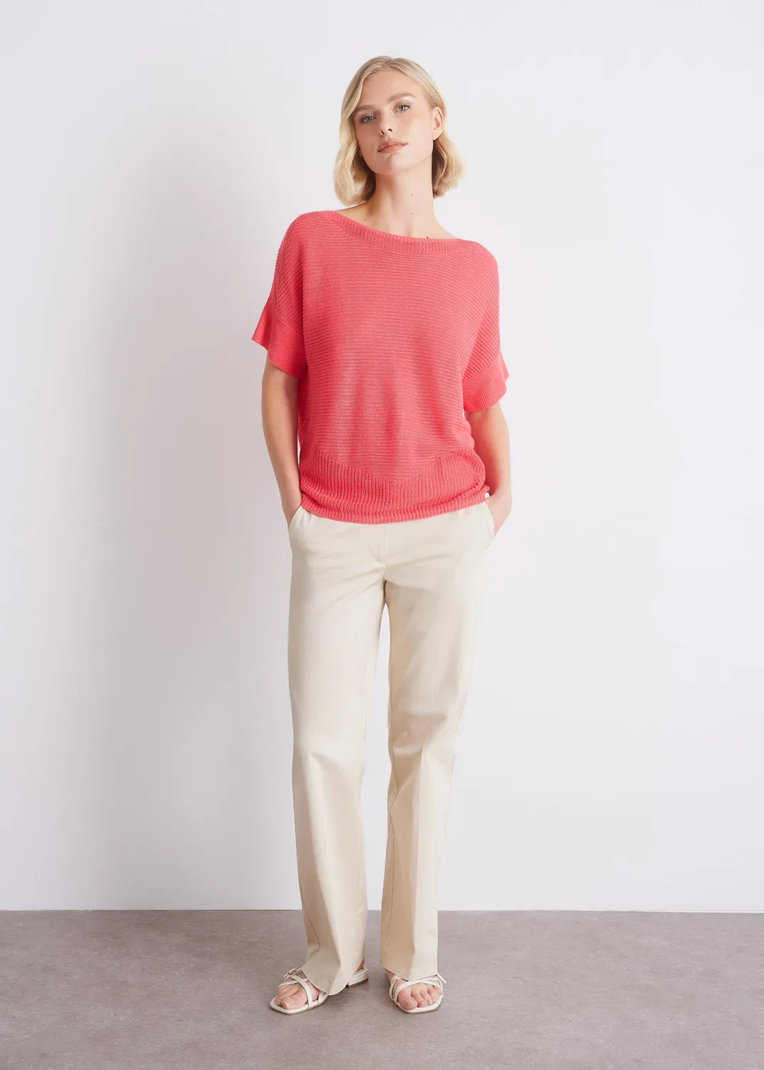 Senatex Strickshirt reines Leinen Grenadine kurzarm