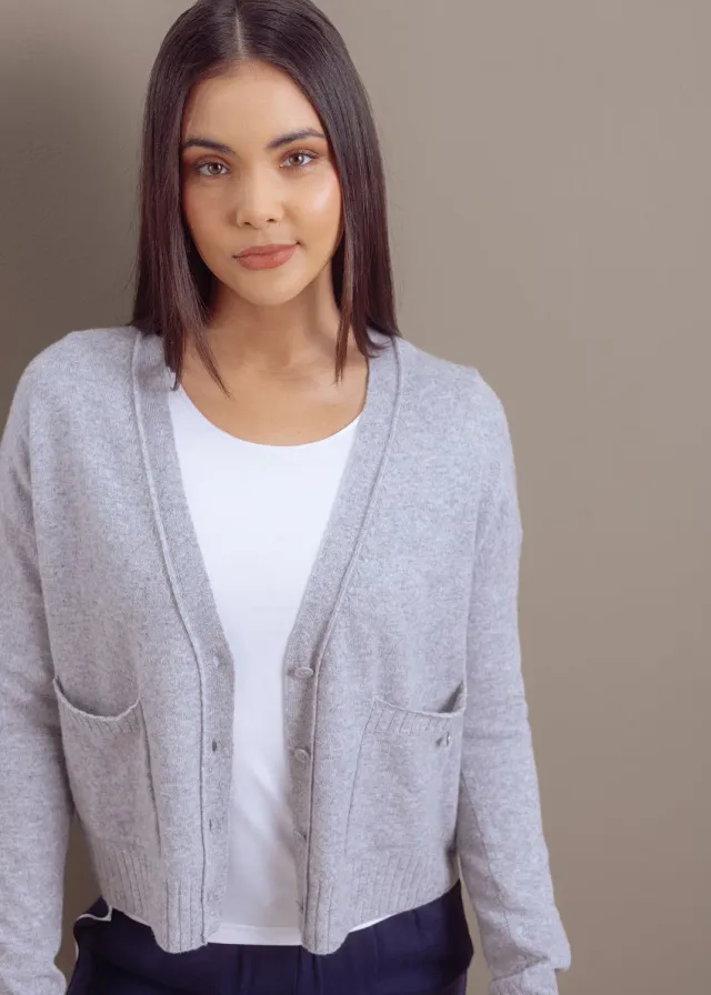 Senatex Kurze Strickjacke Cardigan Navy Merinowolle