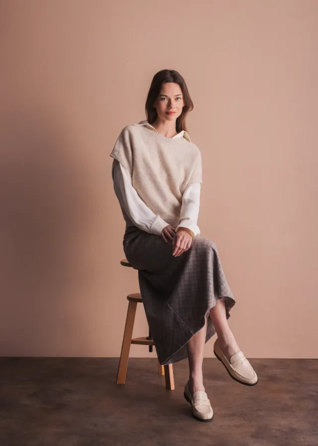 Senatex Kaschmir-Pullunder Pullover Beige ärmellos