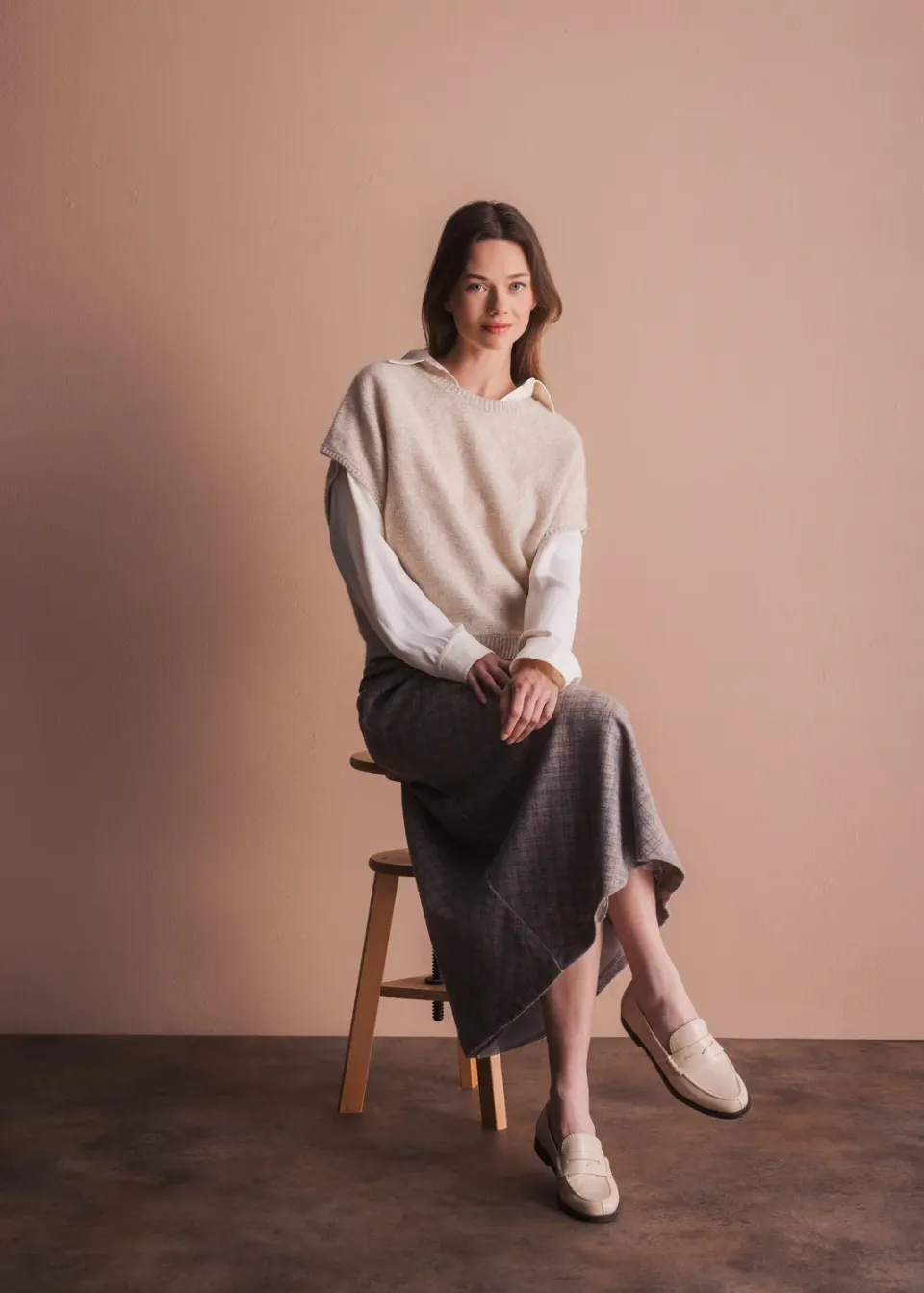Senatex Kaschmir-Pullunder Pullover Beige ärmellos