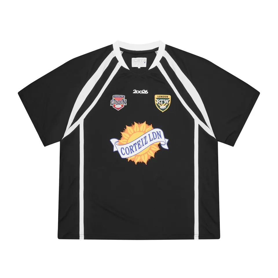 Corteiz Rugby League Jersey Trikot schwarz Kurzarm