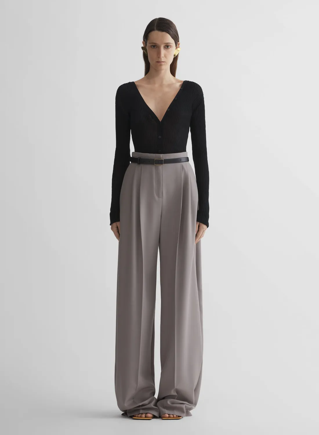 Mugler Wide Pleated Trousers Hose Schwarz Wolle