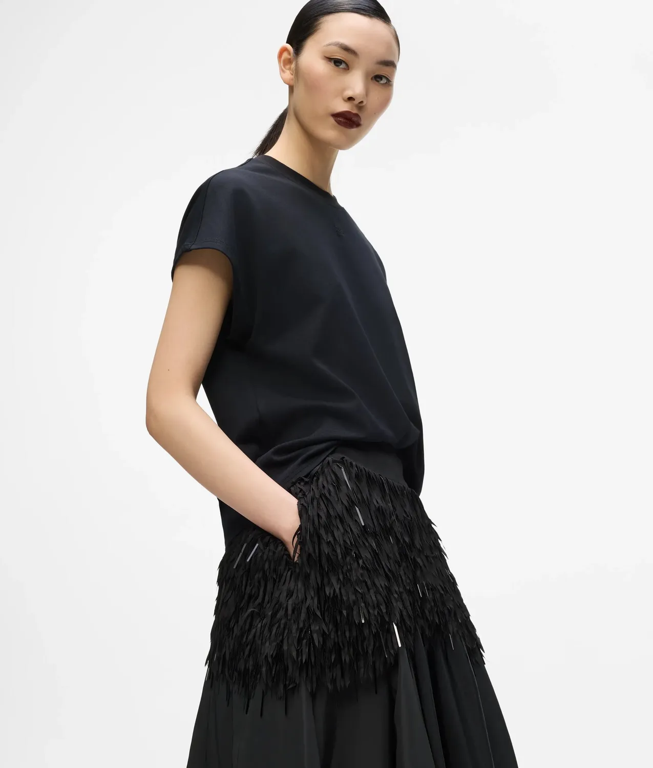 Karl Lagerfeld KL Studio Maxirock Taft mit Fransen