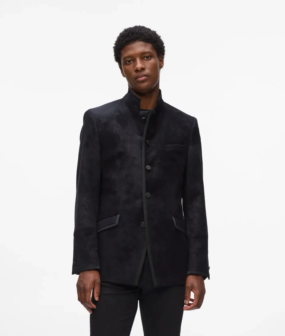 Karl Lagerfeld Blazer Stehkragen Einreihig Satinbesatz