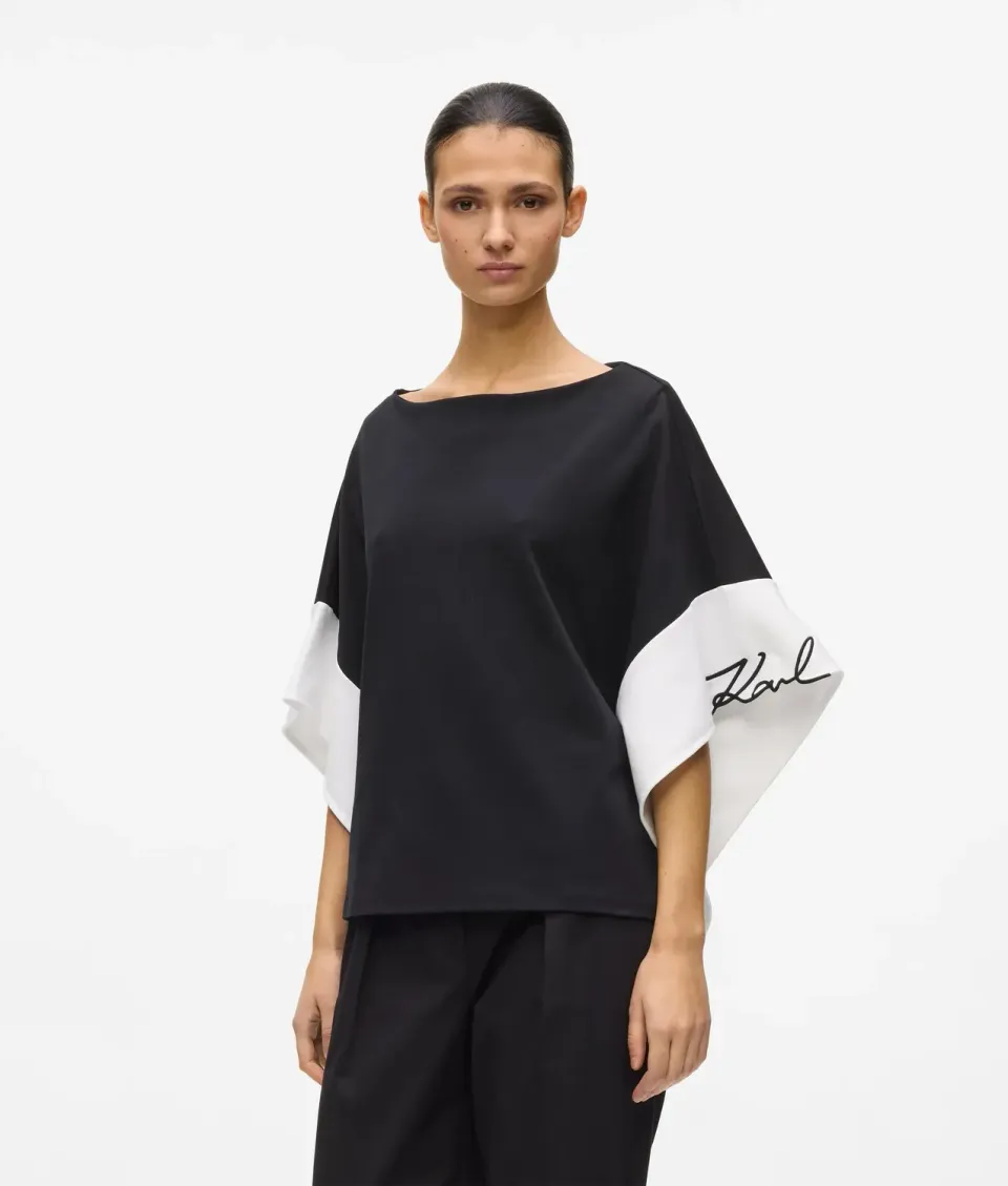 Karl Lagerfeld Signature Top Damen Weitärmel Boot-Ausschnitt