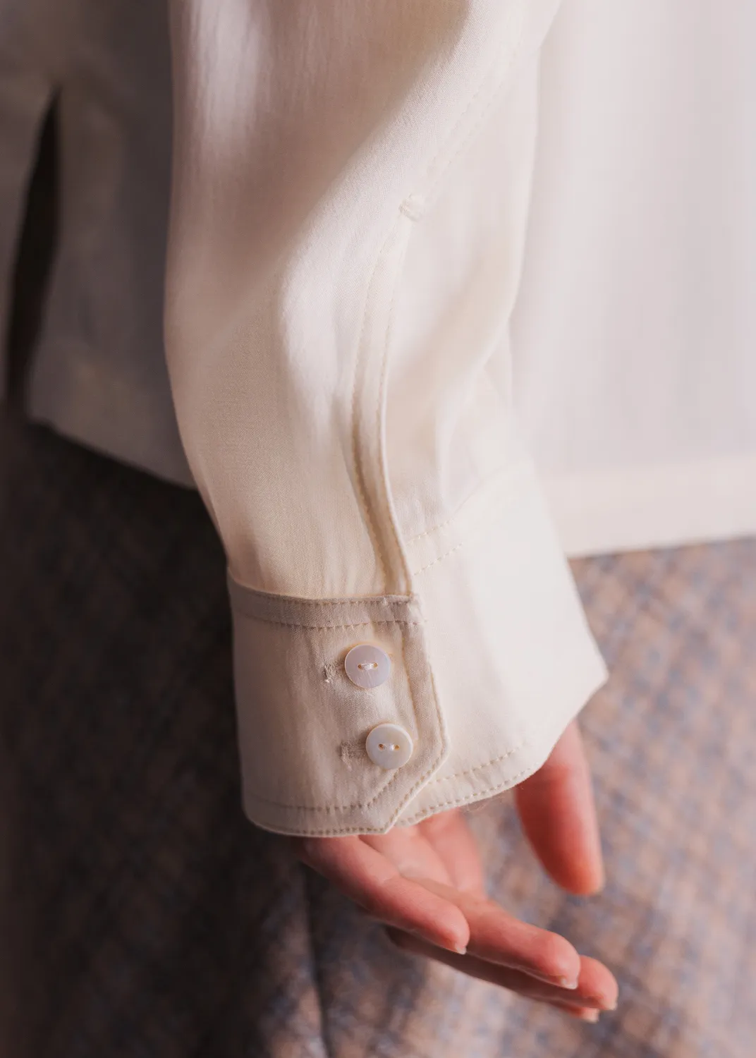 Senatex Bluse Kragen Knopfleiste Cream Cupro-Viskose
