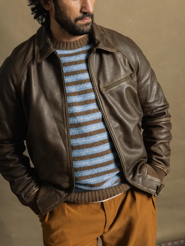 Mos Mosh MMGThom Leather Bomber Jacke Braun Leder