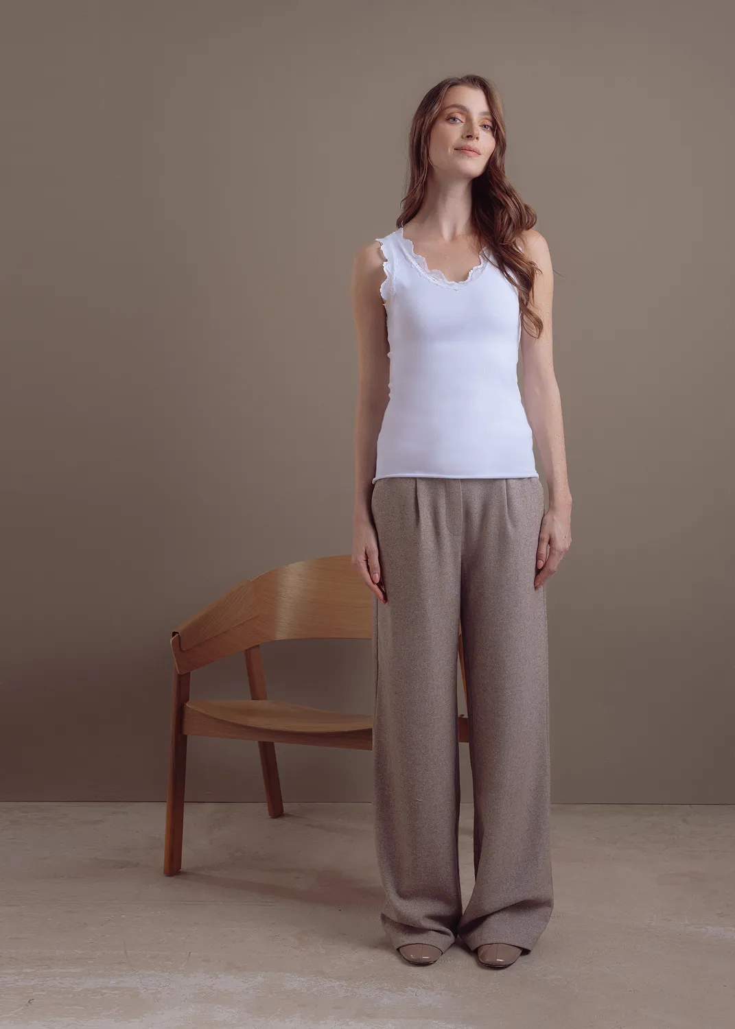 Senatex Ripp-Top mit Spitze Cream Baumwollmix