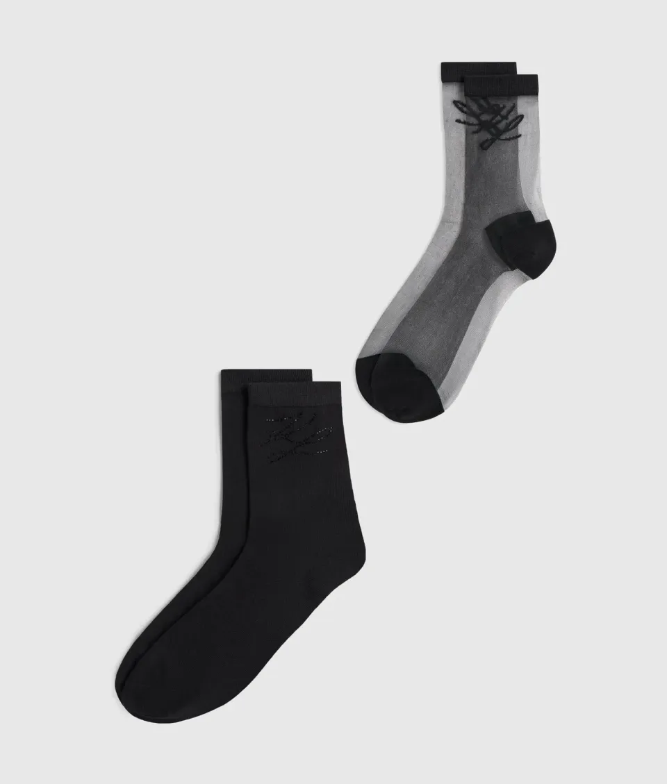 Karl Lagerfeld Autograph Socken 2er-Pack Mesh mit Strass