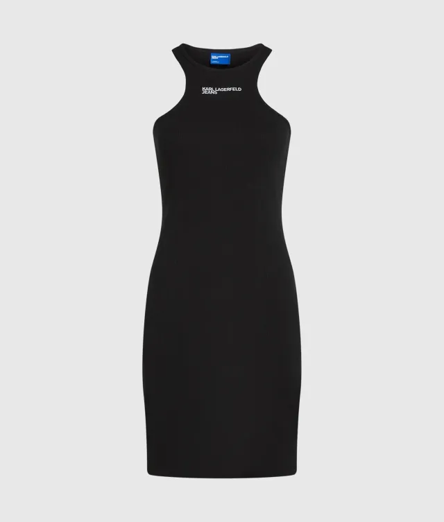 Karl Lagerfeld Racer Kleid Damen Ripp Bio-Baumwolle schwarz