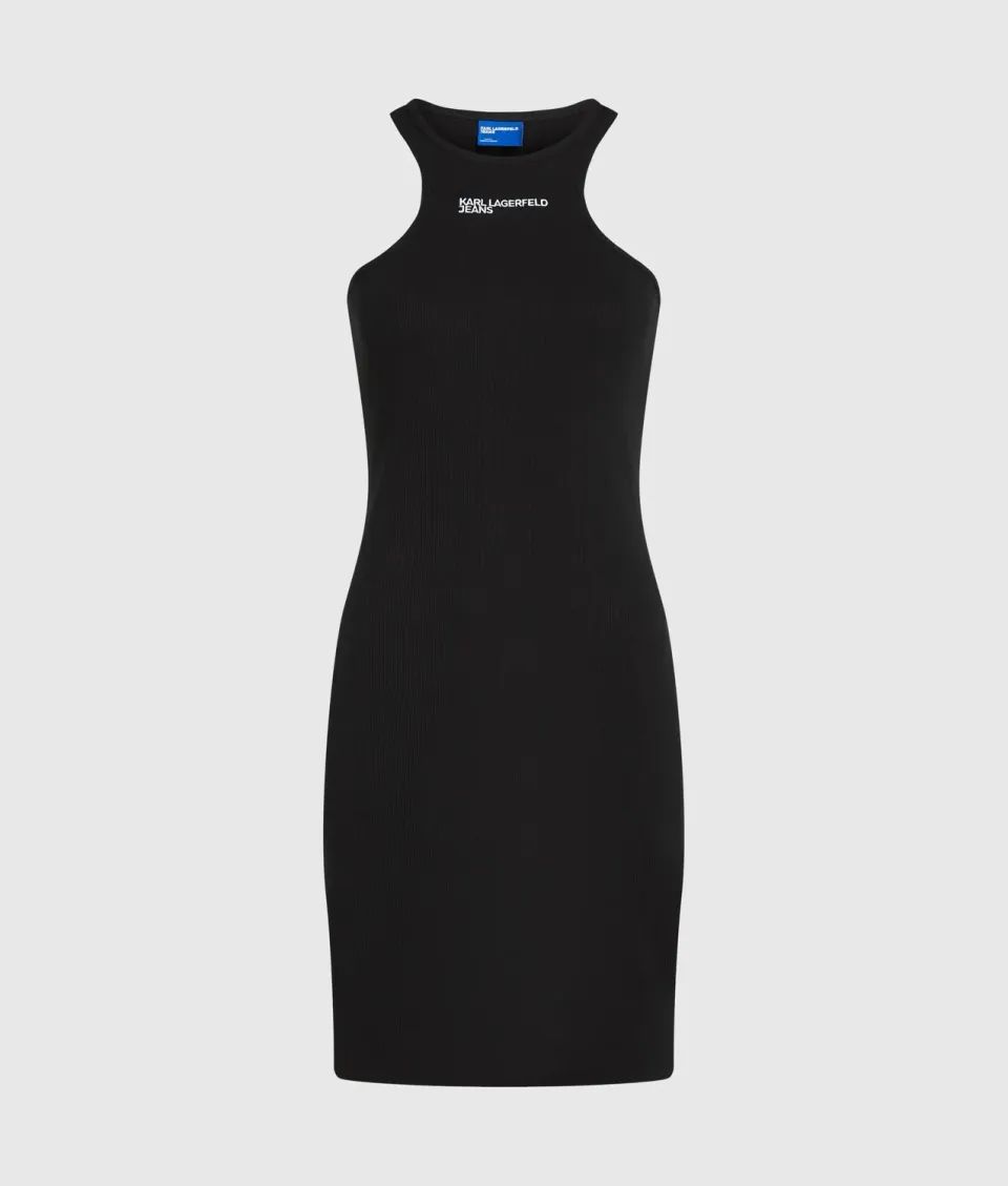 Karl Lagerfeld Racer Kleid Damen Ripp Bio-Baumwolle schwarz