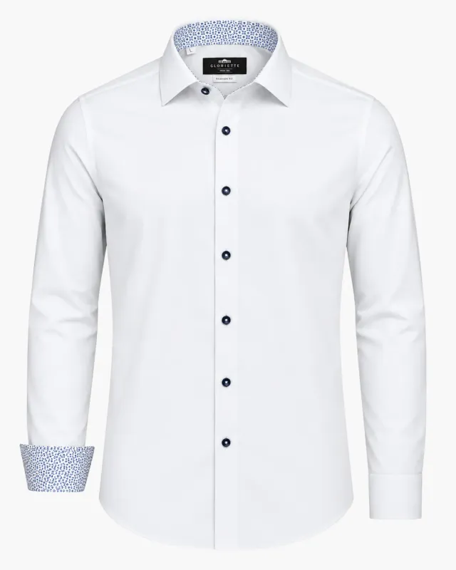Gloriette Windsor Akzentknopf Hemd Weiß Fashion Fit Baumwolle