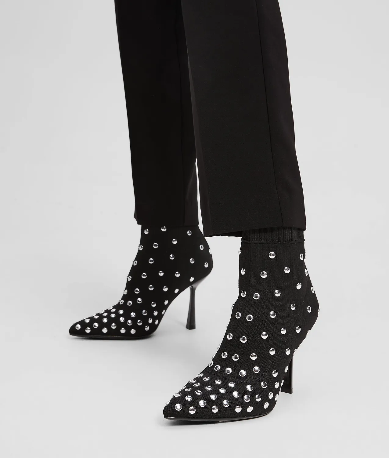Karl Lagerfeld Pandara Knitted Studded Boots Stiletto
