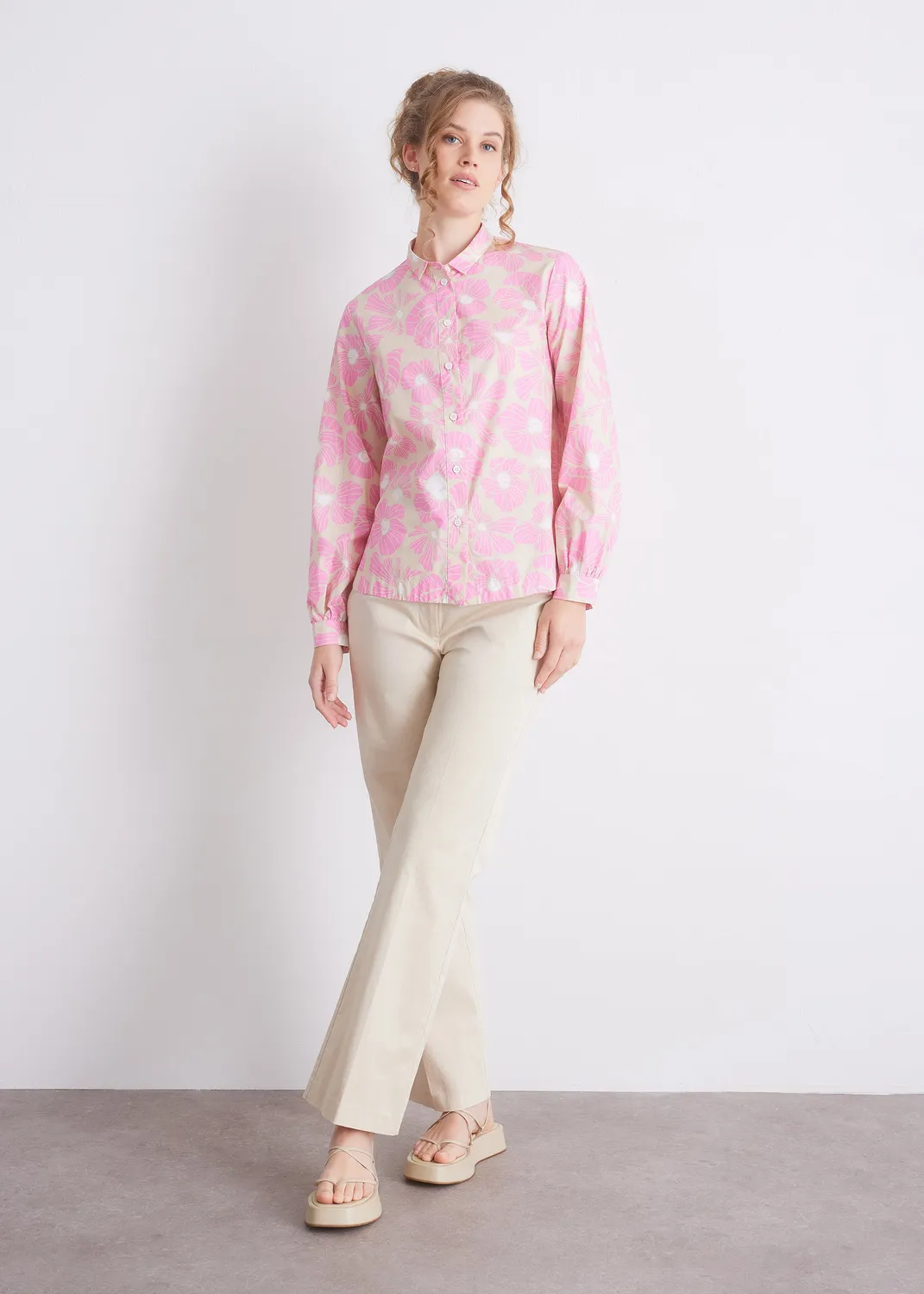Senatex Bluse Hemdkragen Pink Bloom Floralprint