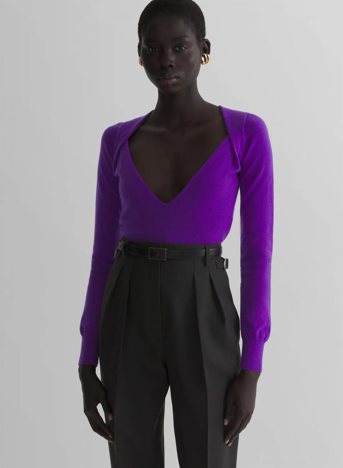 Mugler Cashmere V-Neck Knit Top Grau Cropped