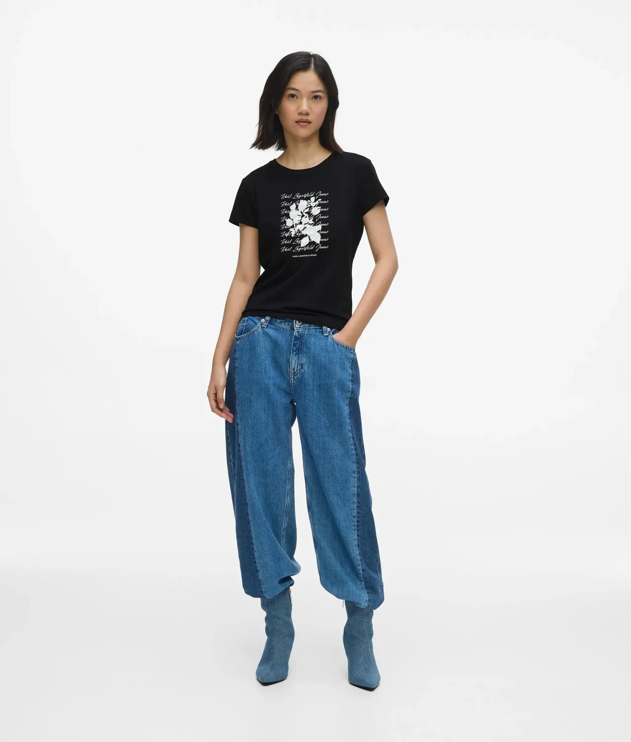 Karl Lagerfeld KL Jeans Slim T-Shirt floral beflockt